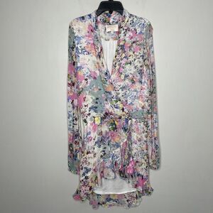 ROCOCO SAND Dress Womens XS Floral Wrap Mini Long Sleeve Viscose Lined Pink